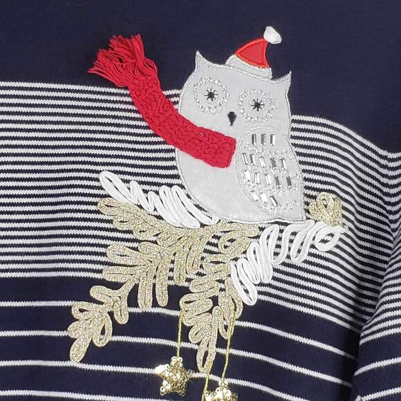 CJ Banks Sweater Coastal Christmas Pullover Blue Red Size XL Owl Pullover - Picture 7 of 8